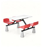 Modern School Dining Table Set with White Sintered Stone Top and Red Steel Frame for Four Persons