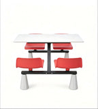 Modern School Dining Table Set with White Sintered Stone Top and Red Steel Frame for Four Persons