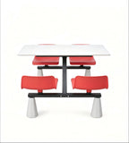 現代學校飯堂白色岩板配紅色鋼架四人位連體餐枱 School Dining Table Set