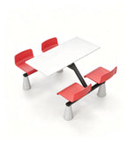 Modern School Dining Table Set with White Sintered Stone Top and Red Steel Frame for Four Persons