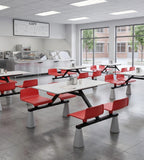 Modern School Dining Table Set with White Sintered Stone Top and Red Steel Frame for Four Persons
