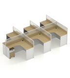 Modern Minimalist L-Shaped Office Desk with Partition in Light Wood and White