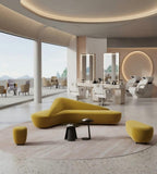 Modern Minimalist Yellow Fabric Round Ottoman