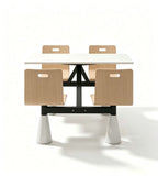淺木黑鐵連體桌椅	Light-Wood & Black-Steel Linked Table & Chairs