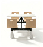 淺木黑鐵連體桌椅	Light-Wood & Black-Steel Linked Table Set