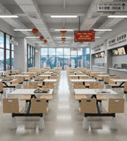 淺木黑鐵連體桌椅	Light-Wood & Black-Steel Linked Table & Chairs