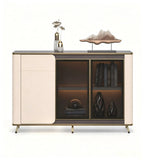 Modern Light Luxury Walnut and Khaki Grey 3-Door Storage Cabinet