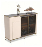 Modern Light Luxury Walnut and Khaki Grey 3-Door Storage Cabinet