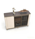 Modern Light Luxury Walnut and Khaki Grey 3-Door Storage Cabinet