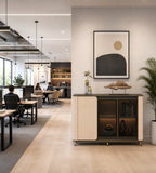 Modern Light Luxury Walnut and Khaki Grey 3-Door Storage Cabinet