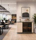 現代輕奢胡桃木色拼卡其灰三門儲物櫃 Modern Luxury Walnut and Khaki Grey 3-Door Storage Cabinet