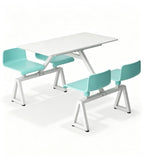 現代簡約綠色岩板鋼架四人位固定學校餐枱 Modern Minimalist Green Sintered Stone and Steel Frame Fixed 4-Seater School Dining Table