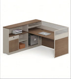現代木紋L形帶儲物櫃屏風辦公枱 Modern L-Shaped Desk with Screen and Cabinet
