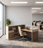 現代木紋L形帶儲物櫃屏風辦公枱 Modern L-Shaped Desk with Screen and Cabinet