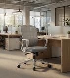簡約灰白網背帶轆辦公椅 Minimalist Grey Mesh Office Chair