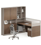 木紋L形帶高身儲物櫃屏風辦公枱 L-Shaped Desk with Tall Cabinet and Screen