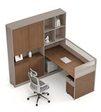 木紋L形帶高身儲物櫃屏風辦公枱 L-Shaped Desk with Tall Cabinet and Screen