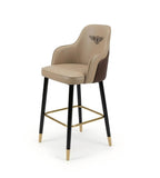 Luxury Beige PU Leather Wood Bar Stool with Armrests