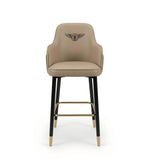 Luxury Beige PU Leather Wood Bar Stool with Armrests