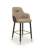 Luxury Beige PU Leather Wood Bar Stool with Armrests