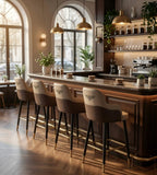 Luxury Beige PU Leather Wood Bar Stool with Armrests