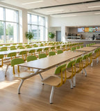 Modern Minimalist Wood Grain Green PU Leather 4-Seater Fixed School Dining Table