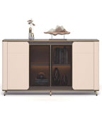 簡約輕奢胡桃木色拼卡其灰四門儲物櫃Simple Luxury Walnut and Khaki Grey 4-Door Storage Cabinet