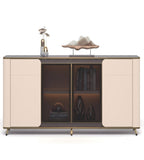簡約輕奢胡桃木色拼卡其灰四門儲物櫃Luxury Walnut and Khaki Grey 4-Door Storage Cabinet