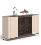 簡約輕奢胡桃木色拼卡其灰四門儲物櫃Simple Luxury Walnut and Khaki Grey 4-Door Storage Cabinet