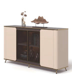 簡約輕奢胡桃木色拼卡其灰四門儲物櫃Simple Luxury Walnut and Khaki Grey 4-Door Storage Cabinet