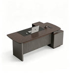 現代商務胡桃木配鐵灰L形帶側櫃老闆枱 Business Walnut and Iron Grey L-Shaped Boss Desk