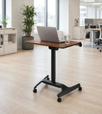 靈活胡桃木色帶轆桌面可翻轉升降辦公枱 Walnut Mobile Adjustable Desk