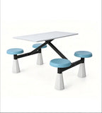 Practical White Sintered Stone with Blue PU Leather Four-Seater Round Stool Integrated School Canteen Dining Table Set