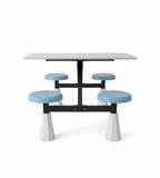 Practical White Sintered Stone with Blue PU Leather Four-Seater Round Stool Integrated School Canteen Dining Table Set
