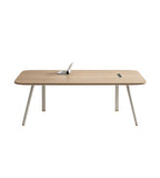 簡約淺木色長方形帶線盒會議枱 Minimalist Light Wood Conference Table