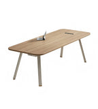 簡約淺木色長方形帶線盒會議枱 Minimalist Light Wood Conference Table