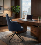 現代深藍色真皮帶扶手辦公椅 Modern Leather Office Chair