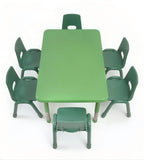 綠色塑料可升降六人長方形幼稚園枱椅套裝 Green Rectangular Kindergarten Table Set
