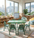 綠色塑料可升降六人長方形幼稚園枱椅套裝 Green Rectangular Kindergarten Table Set