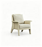 Modern Comfortable Beige Faux Leather and Fabric Single Seater Sofa