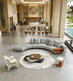 Modern Comfortable Beige Faux Leather and Fabric Single Seater Sofa