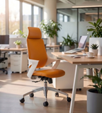 現代橙白雙色真皮高背大班椅 Modern Orange Executive Chair