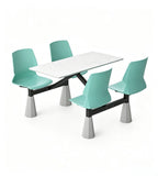 現代簡約綠色岩板鋼架四人位固定學校餐枱 Modern 4-Seater School Canteen Dining Table