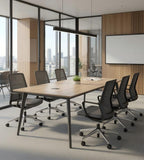 簡約淺木紋長方形帶線盒小型會議枱 Minimalist Light Wood Small Conference Table