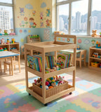 原木色樟子松實木帶轆多層移動幼稚園美工枱 Solid Wood Mobile Kindergarten Art Trolley