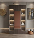 現代深木色高身儲物櫃 Modern Dark Wood Tall Storage Cabinet