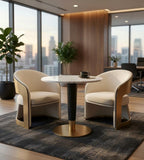 White Marble Two-Tone Stainless Steel Round Conference Table