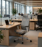 灰白網背帶升降頭枕辦公椅 Grey Mesh Office Chair