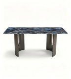 藝術輕奢藍寶石微晶石灰鈦腳長方形餐枱 Luxury Sapphire Microcrystalline Stone Rectangular Dining Table