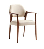 現代米色實木PU皮帶扶手餐椅 Modern PU Leather Dining Chair